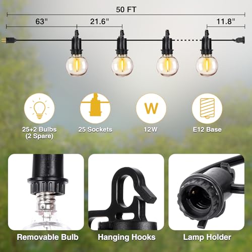 ZJOJO 50FT Outdoor String Lights, G40 Globe Outdoor Lights with 25 Shatterproof LED Bulbs 2700K,IP65 Waterproof Patio Light - size: 50FT-25