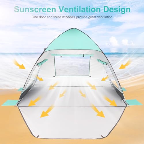 TOBTOS UPF 50+ Pop Up Beach Tent, Easy Set Up Beach Umbrella, Sun Shelter for 2-3 People UV Protection Portable Sunshade, Baby Canopy Cabana, Lightweight with Carry Bag - style: Mint Green for 2-3 Person
