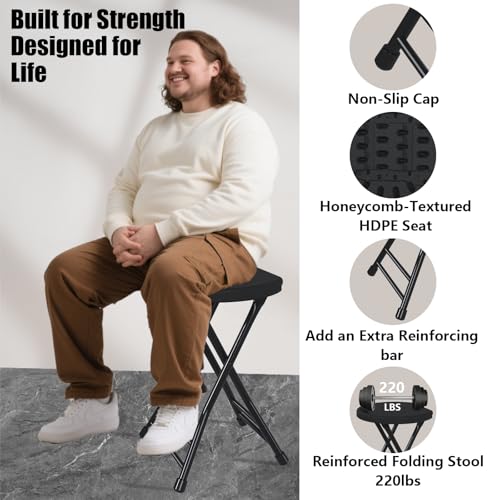 Folding Stool with Handle, Pack of 2 Folding Bar Stool with Non-Slip Feet, 18 Inch Foldable Stool for Camping, Indoor and Outdoor Stools, Black - color: Black-2, size: Pack of 2