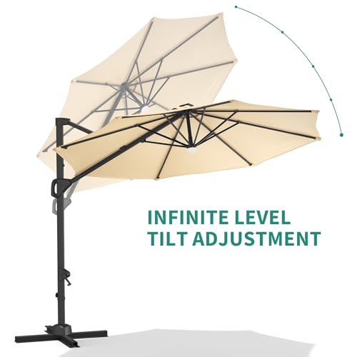 TrailBlaze 10ft Cantilever Patio Umbrella – 360° Rotating Offset Sun Shade with Adjustable Tilt, Waterproof Windproof 600D Oxford Canopy, Heavy-Duty Rustproof Aluminum Frame, Cross Base – Ideal for Garden, Patio, Poolside - color: Beige