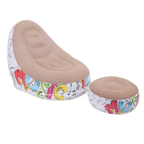 Zunate Inflatable Lounger Chair with Foot Stool, Portable Air Sofa Bed for Camping, Outdoor, Beach & Patio - Flocking Fabric, Foldable & Includes Repair Patch (Brown) - color: Brown