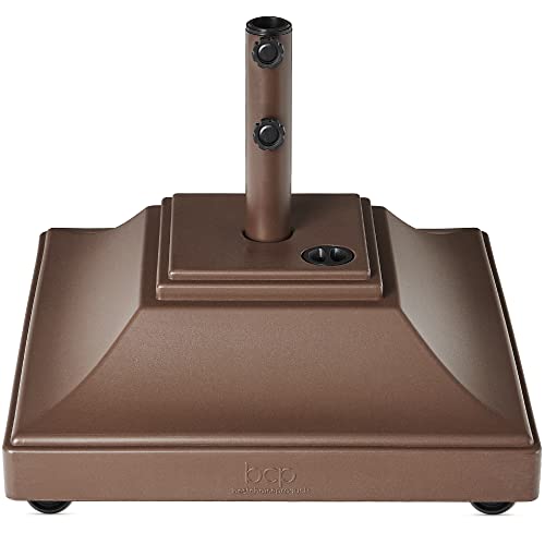Best Choice Products Fillable Mobile Umbrella Base, Heavy Duty Base, Square Tiered Market Stand for Patio, Deck, Outdoor w/ 4 Wheels, 2 Locks, 2 Knobs, 120lb Capacity - Brown - color: Brown