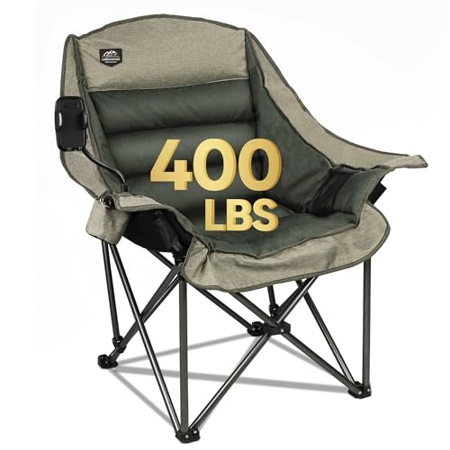 Oversized XL Folding Camping Chair,Heavy Duty Support 400Lbs,Large Comfy Padded Camp Chair for Adults,Lawn Arm Chair w/Cup Holder,Phone Holder,Carry Bag Perfect for Outdoor (Brown - color: Yellow&grey