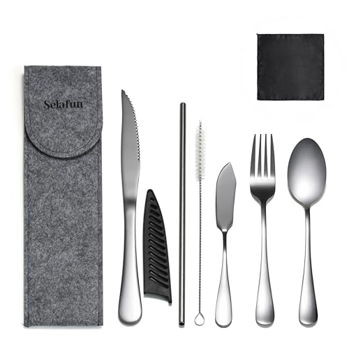 Travel Utensils with Case, Portable Travel Silverware Set Stainless Steel Lunch Box Cutlery Set for Work, Camping, Picnic, Hiking, Office (Silver) - color: Silver
