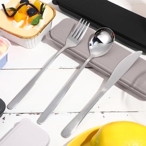Yinkin 4 Pack Portable Travel Utensils Set with Case Reusable Stainless Steel Silverware Flatware Camping Cutlery Include Fork Spoon Knife for Work School Dishwasher Safe(Classic Color) - color: Classic Color