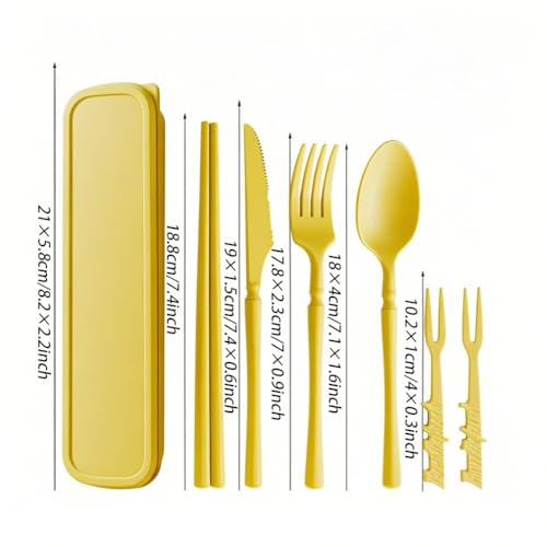 Straw Portable Travel Utensils with Case, Reusable Camping Utensil Sets for Work School Adults or Daily Use Cutlery Set - Fork And Spoon Set For Lunch Box (Yellow) - color: Yellow