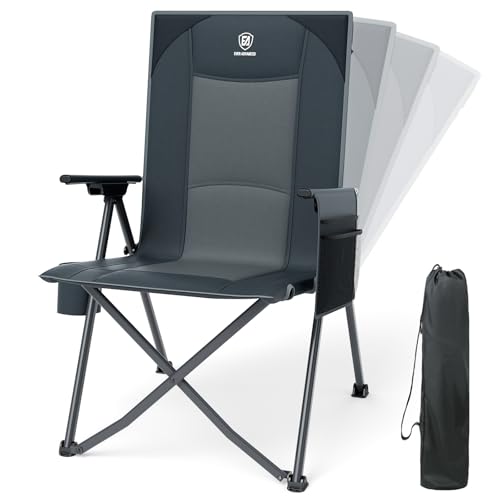 EVER ADVANCED Reclining Camping Chairs for Adult Lightweight, Folding Recliner Chair with Adjustable Back, 4-Level Lounge Chairs, Portable Lawn Chairs for Patio Balcony, Supports 350lbs Grey - color: Grey, style: Classic
