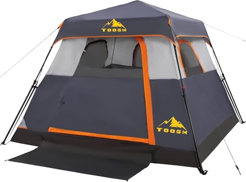 3/4 Person Camping Tent with 1 Door, 4 Windows, and Upgraded Ventilation– Instant Setup, Waterproof, 8'x 8'x 67''Oxford Fabric Floor Pop Up in 60 Seconds Includes Rainfly and Backpack - color: 4 Person -Grey