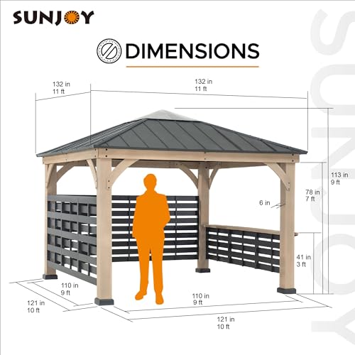 Sunjoy 11 x 11 ft. Hardtop Gazebo Cedar Wood Framed Hot Tub Gazebo with Steel and Polycarbonate Hardtop and bar Shelf, Matte Black by SummerCove - style: Gazebo w/Bar Shelf