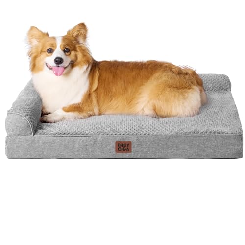EHEYCIGA Large Dog Bed Memory Foam for Crate, Orthopedic Dog Bed Large Size Dogs with Washable Removable Cover, Waterproof Pet Sofa Couch with Nonskid Bottom, 35x22x6, Grey - color: Grey, size: 35.0"L x 22.0"W x 6"Th