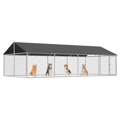 Outdoor Dog Enclosure Heavy Duty Dog Kennel House Mesh Dog Big Cage Pet Kennel Steel Fence with Secure Lock(19.68'*9.84') - size: 236.0"L x 120.0"W x 65.0"H