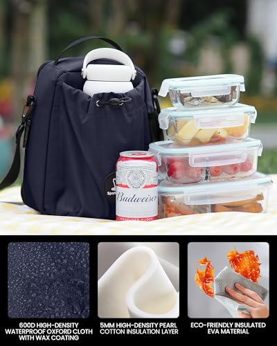 Sports rabbit Insulated Lunch Bag for Men – Compatible with Rubbermaid Food Containers – Water-Resistant Wax-Coated Oxford Fabric Leakproof Cooler Tote – Perfect for Work, Travel, Picnics (Dark Blue) - color: Dark Blue
