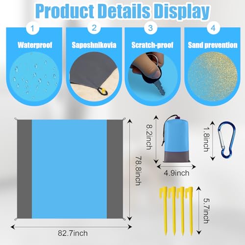 Waterproof Outdoor Mat Sandproof Blanket Lightweight Camping Ground Cover for Family Travel Relaxing Picnic Use 1 Pcs(Blue) - color: Blue