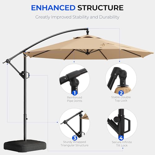 HOMSHADE 10ft Patio Umbrella with Base Included, 8-Year-Non-Fading Cantilever Umbrella with Solution-Dyed Acrylic Fabric, UPF50+ UV Protection with Easy Tilt and Crank for Pool Deck and Garden(Buff) - color: Buff
