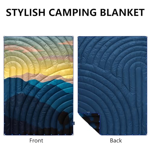 Camping Blanket,Lightweight Puffy Printed Camping Blanket Packable Outdoor Blanket for Camping,Traveling, Stadium, Hiking, Picnics - color: Blue Mountains, size: 52x75"