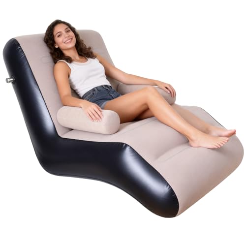 Inflatable Deck Chair with Air Pump, Foldable Lounge Chair for Bedroom and Living Room, Indoor Sofa Lounge with Handrails(Brown) - color: Brown