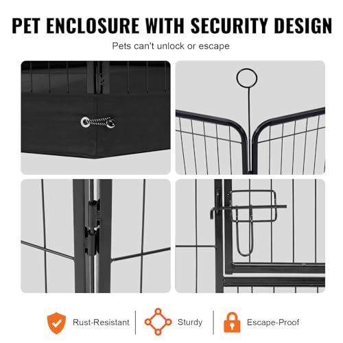 VEVOR Dog Playpen, 8 Pcs 24 x 24 in Panels Foldable Metal Pet Exercise Pen, Dog Fence Indoor and Outdoor Pen with Door, Storage Bag and Bottom Pad, Pet Playpen for Dogs, Cats and Other Small Animals - size: 8 panels 24*24in, style: Playpen with Storage Ba