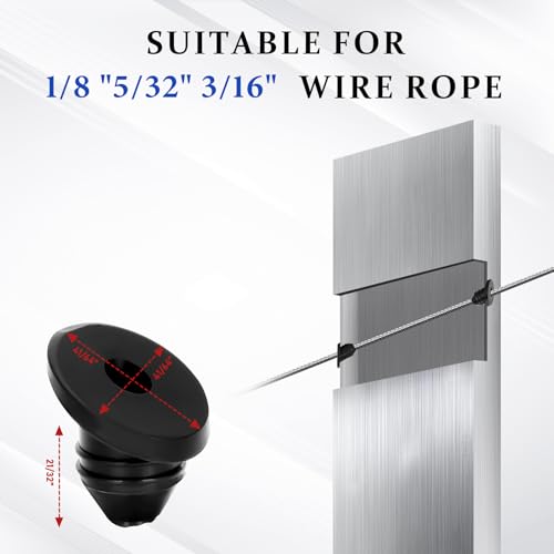 VANESA 100 Pack 30 Degree Black Cable Railing Rubber Grommets Protector Sleeve, 1/8" Cable Railing Post Protector Sleeves for 1/8" 5/32" 3/16" Wire Rope, Cable Railing Kit for Indoor Outdoor Metal