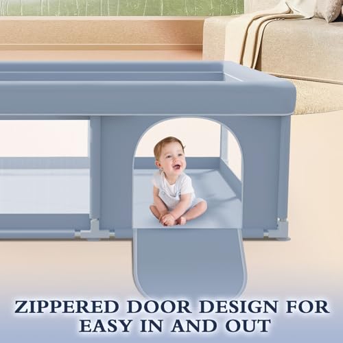 XVISHX 50 x 50 Inch Baby Playpen, Playpen for Babies and Toddlers, Baby Play Pen Playard for Indoor & Outdoor Active Center Game Fence, with Skin-Friendly Fabric and Soft Breathable Mesh, Grey - size: 50 × 50 Inch