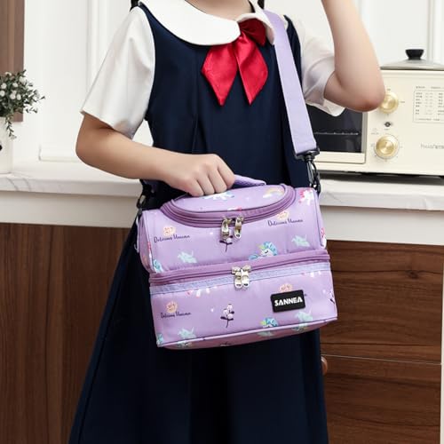 Double Deck Lunch Bag Cooler Insulated Lunch Box Tote 7L Pink Donut Bento Bags with Removable Adjustable Strap - color: 7L Pink Donut
