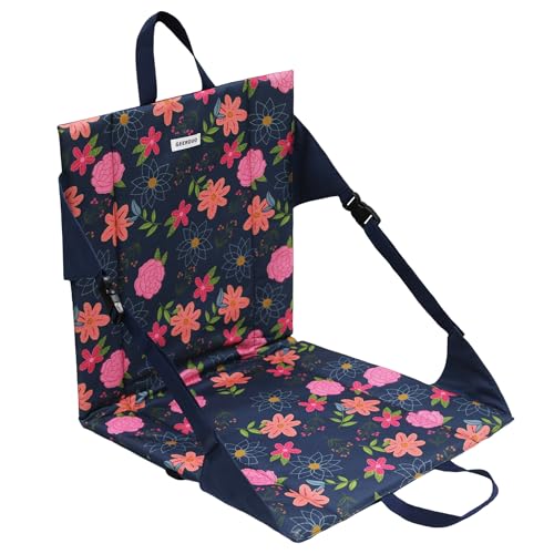 Folding Stadium Seat Cushion with Backrest, Portable Bleacher Pad for Camping,Lightweight Chair with Backrest for Outdoor Sports Concerts - color: Blue Floral