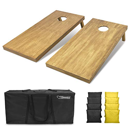 GoSports 4 ft x 2 ft Regulation Size Wooden Cornhole Boards Set with Light Brown Finish - Includes Carrying Case and Bean Bags - color: Black & Yellow, size: 4 ft x 2 ft