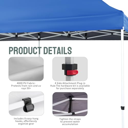 CROWN SHADES 10x20 Pop Up Canopy Tent - Commercial Canopy Tent with 400D Strength Oxford Fabric, Hexagonal Leg, 4 Upgraded Weights - Great for Trade Shows, Events,Parties & Commercial Use, Blue - color: Blue, size: 10x20