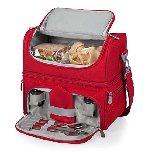PICNIC TIME Coca Cola Pranzo Insulated Lunch Bag, Soft Cooler Lunch Box with Picnic Set and Dual Compartments, Portable Lunch Tote for Work and Travel, (Red) - color: Coca-Cola Coke Enjoy Coke - Red