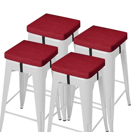 AddGrace Anti-Slip Bar Stool Cushions Square Bar Stool Seat Cushions with Ties Set of 4 Small Square Chair Pads with Machine Washable Cover 12"X12"X2" (Red) - color: Red
