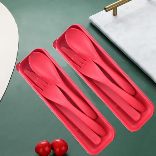 Reusable Travel Utensils Set with Case, 2 Sets Wheat Straw Portable Plastic Fork Spoons Knife Cutlery, Camping Eco-Friendly BPA Free Tableware for Kids Adults Work Picnic or Daily Use (Red) - color: 2 Red
