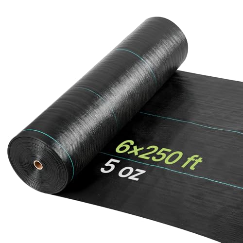 VEVOR Weed Barrier Fabric Heavy Duty, 6x250FT 5oz Landscape Fabric, Woven Weed Blocker Fabrics, Garden Fabrics Weeds Barrier, Weeds Control Ground Cover, Geotextile Webbing, Gardening Mat, Black - size: 6FT*250FT-5oz