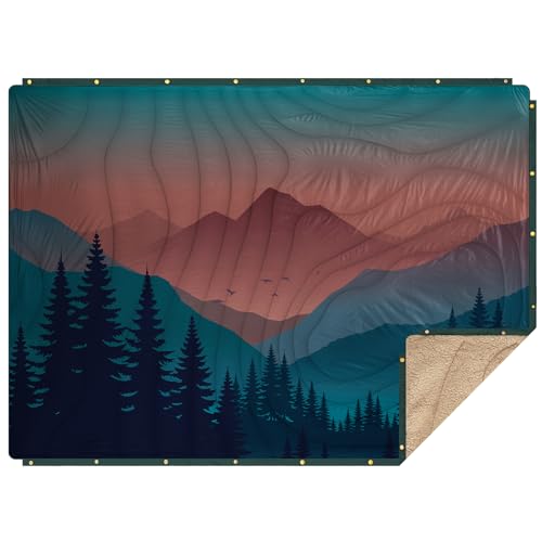 Outdoor Camping Blanket - Puffy Camping Blanket Packable,Sherpa Fleece Warm Blanket for Camping, Outdoors, Travel, Stadium, Festivals, Beach, Hammock 56"x 78" Machine Washable, DWR, Lightweight - color: Pink Dawn Hues, size: 78 x 56 inches