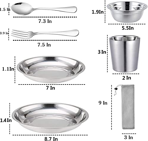 Stainless Steel Bowl Set Kit Polished Stainless Steel Dishes Set| Tableware| Dinnerware| Camping| Buffet| Includes - Cups | Plates| Bowls| Cutlery| Comes in Bags