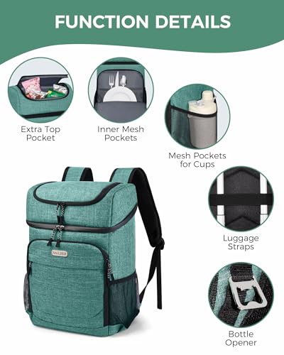 BAGLHER Lightweight Insulated Cooler Backpack - 30 Cans, Leak-Proof for Lunch, Picnic, Hiking, Camping Trips - color: green-titan