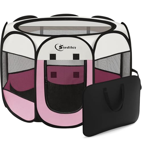 Siedihit Pink Dog Cat Playpen, Puppy Pet Playpen Indoor for Small Dog Crate Tent Cage Outdoor, Portable Pop Up Dogs Enclosure Kennel with Carrying Case for Dogs/Cats/Rabbits - color: Pink