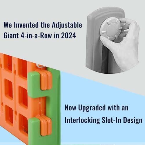 SDADI Screwless Giant 4-in-a-Row Game Set with Block-Style Assembly, Adjustable Height 4-to-Score Connect Game, Portable Family Yard Game for Indoor & Outdoor Play - color: Green Orange