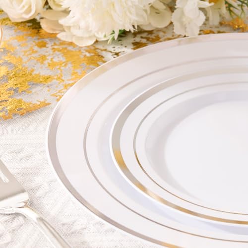 Fijinhom 100PCS Silver Plastic Plates, Disposable Plates with 50PCS 10" Dinner Plates & 50PCS 7" Dessert Plates for 50 Guests, Plastic Party Plates for Wedding, Birthday, Silver - color: Silver, size: 50 Guests-100pcs