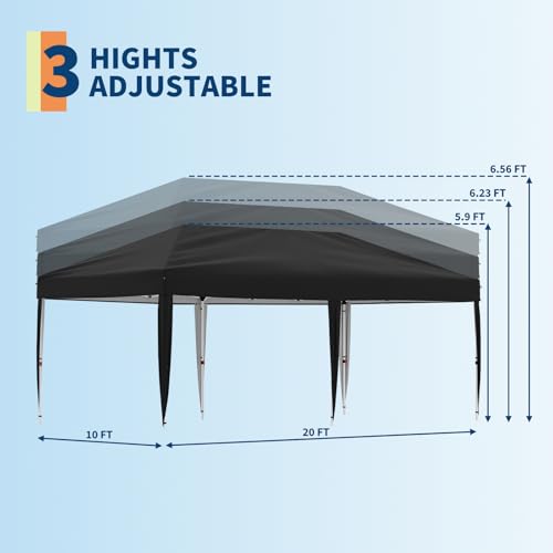 10x20 Pop Up Canopy Tent Outdoor Canopy with No Removable Sidewall One-Person Set Up Heavy Duty Commercial Instant Tent Shelter-Black - color: Black, size: 10x20FT/0-Sidewall