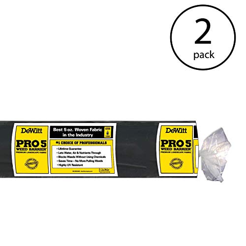 Dewitt 2-Pack Pro-5 Weed Barrier Fabric 5 oz, 4 x 250 Feet – Heavy-Duty Woven Landscape Ground Cover Mat for Raised Garden Bed, Greenhouse Gardening, Outdoor Landscaping, and Commercial Planting - size: 2 Pack, style: 4' x 250'