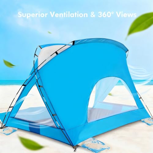 Beach Tent, Portable Sun Shelter for 2/3/4/6-8 Person with UPF 50+ UV Protection, Easy Setup Waterproof Beach Shade Canopy Cabana for Family Outdoor and Picnics, Fishing with Carrying Bag - color: Blue, size: Deluxe 6-Person