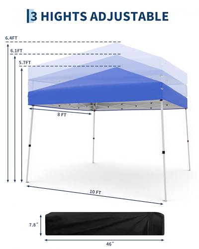 GarveeLife Canopy Tent, GarveeLife 10X10 FT Pop Up Canopy Outdoor Instant Tent Slant Legs with Carrying Bag, Portable Gazebo Shelter for Patio Deck Garden Beach - 8X8 FT Canopy Cover (Blue) - color: Blue