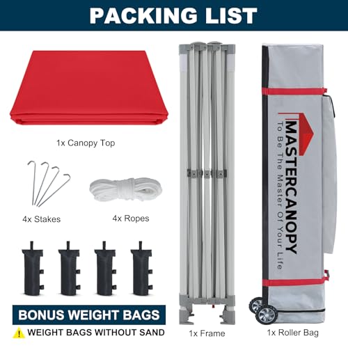 MASTERCANOPY Pop Up Canopy Tent Commercial Grade 10x15 Instant Shelter (Red) - color: Red, size: 10x15