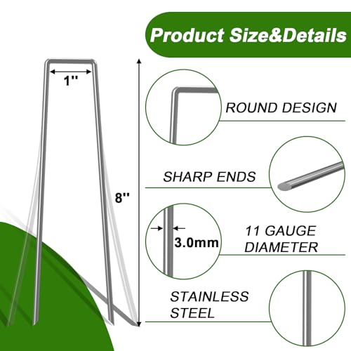 AAGUT Landscape Staples 8 Inch 11 Gauge Garden Staples 50 Pack, Galvanized Heavy Duty U-Shaped Sod Pins,Yard Ground Lawn Fence Stakes for Weed Barrier Fabric Irrigation Tubing - color: Silver, size: 8'' x 50Pcs-11Ga