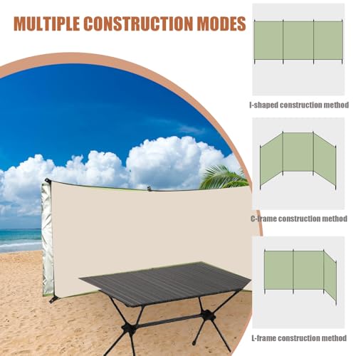 Wind Blocker Wind Screen 98x28in Foldable Wind Blocker 210D Silver Coating Camping Windbreaks with Grommet 3 Panel Wind Screen for Outdoor Beach Lawn Privacy