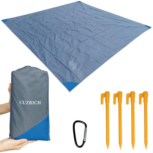 Beach Blanket Waterproof Sandproof Beach Mat 110" X 118" / 9' X 10' for 1-8 Adults Quick Drying Outdoor Picnic Mat Beach Accessories for Travel, Camping, Hiking - color: Gray/Blue, size: 118"*110" / 9.19ft×9.84ft