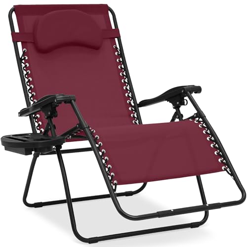 Best Choice Products Oversized Zero Gravity Chair, Folding Outdoor Patio Lounge Recliner w/Cup Holder Accessory Tray, Pillow - Burgundy - color: Burgundy