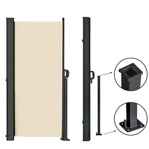 185" x 73" Retractable Side Awning,Waterproof & UV-Resistant,Folding Privacy Screen Room Divider Roll Up Balcony(Beige) - color: Beige, size: 185" x 73"