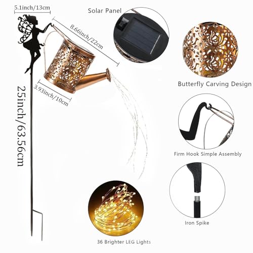 Solar Watering Can Lights,LED Solar Lantern String Light Outdoor Garden Waterproof Hollowed-Out Retro Metal Water Can Lights,for Garden Patio Yard Pathway Lantern Plant Decoration (Fairy) - color: Fairy