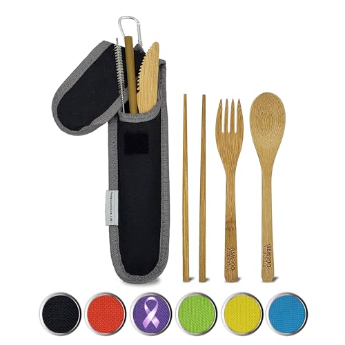 Travel Utensils with Case Set Fork, Knife, Spoon, Chopsticks, Straw, Straw-cleaning brush, Travel Pouch and Carabiner, Excellent For Everyday Use! ((1Set) Midnight Black) - color: Midnight Black, size: 1 Set