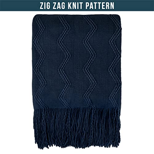 PAVILIA Navy Blue Knit Throw Blanket for Couch, Twin Bed, Soft Knitted Farmhouse Sofa Throw for Living Room, Lightweight Decorative Summer Blanket for Chair, Outdoor Textured Boho Blanket, 60x80 - color: Navy Blue, size: 60 X 80 Inches - Twin